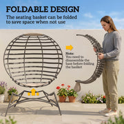 Outsunny - Egg Chair, Patio Lounge Chair, Foldable Basket Chair with Large Seat Cushion, Side Pocket, Sand