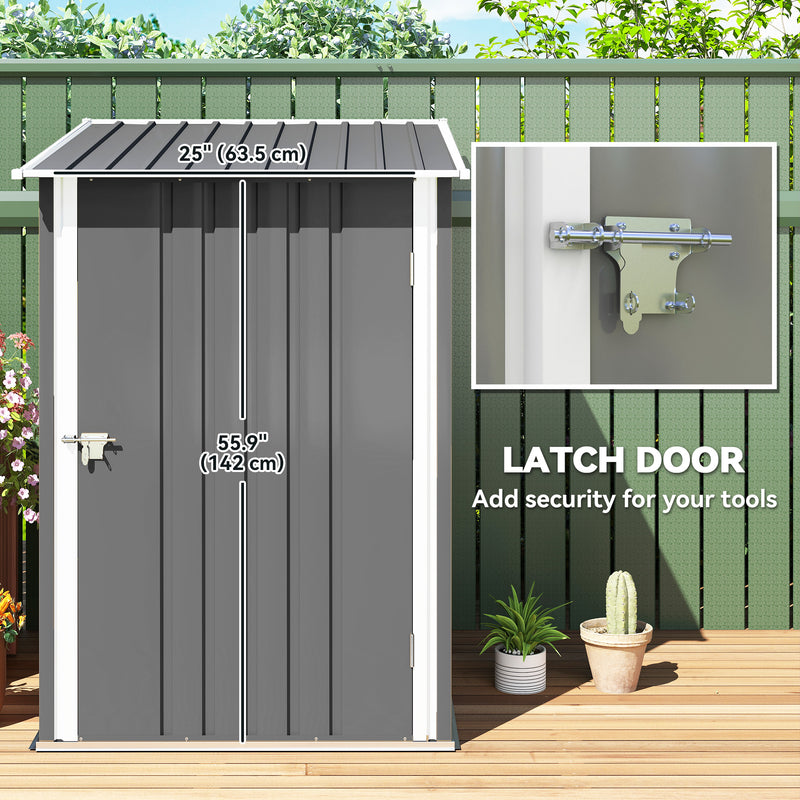 3.3' x 3.4' Lean-to Garden Storage Shed, Outdoor Galvanized Steel Tool House with Lockable Door for Patio Grey