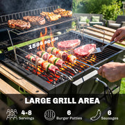 Outsunny - 20" Charcoal BBQ Grill Barbecue on Wheels with Adjustable Charcoal Pan, Spacious Cooking Area, 3 Shelves, Thermometer