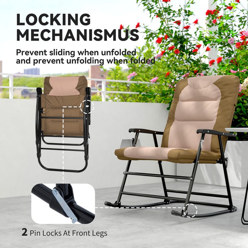 Outsunny - Folding Rocking Chair Set of 2 Padded Rockers with Armrest, Light Brown