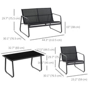 Outsunny - 4 Piece Patio Furniture Set, Outdoor Conversation Set with Loveseat Sofa, Armchairs, Glass Top Coffee Table, Black