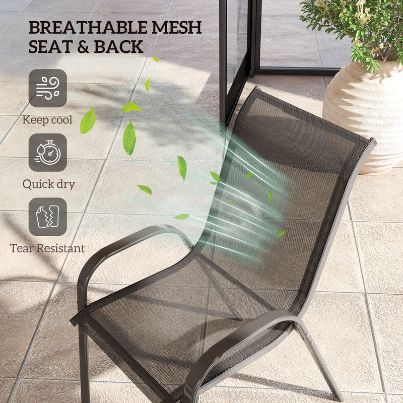 Outsunny - Set of 2 Outdoor Dining Chairs, Stackable Lawn Chairs with High Back, Breathable Mesh Seat for Garden Porch, Black