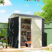 7' x 6' Tall Outdoor Storage Shed, Waterproof Metal Garden Shed with Gloves, Lockable Door, Dark Grey