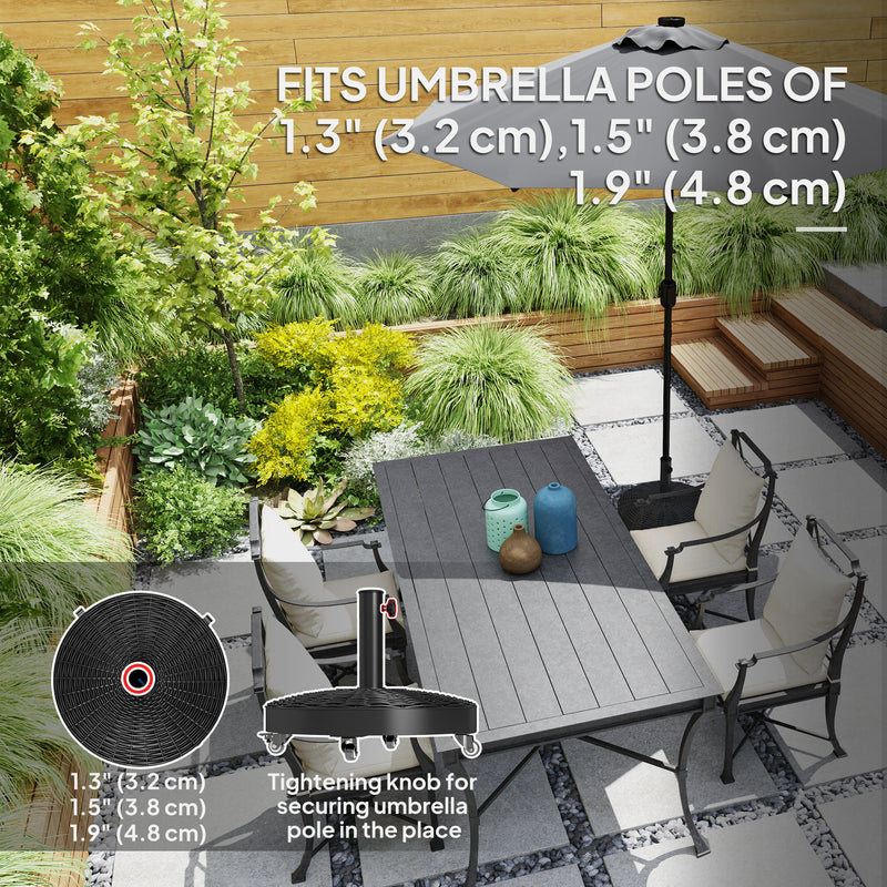 Outsunny - Round Umbrella Base with Wheels, Cement-Filled 55 lbs Parasol Stand, Black - Great for Garden and Patio — 84D-374V00BK