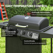 Outsunny - 4+1 Burner Propane Gas BBQ Grill, Portable Gas Barbecue Grill with Side Burner, Thermometer, Lid, Side Table, Shelf, Spice Rack, Wheels, Grease Cup for Garden, Black