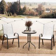 Outsunny - 3 Pieces Bistro Set, Small Patio Furniture Set with Stackable Mesh Chairs, Glass Table for Garden, Balcony, Grey