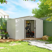 9.1' x 6.4' x 6.3' Garden Storage Shed w/ Foundation Kit Metal Tool Storage House w/ Double Doors Silver