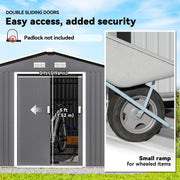 9' x 10.6' Garden Storage Shed w/ Foundation Kit Metal Tool Storage House w/ Double Doors Light Grey