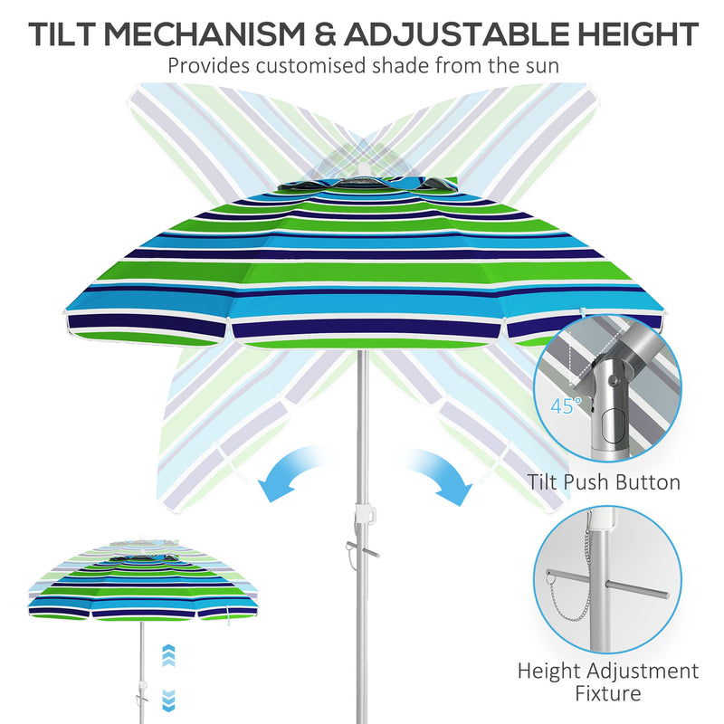 Outsunny - 6ft Travel Beach Umbrella with Sand Anchor Height Adjustable Sun Umbrella with Tilt Bag, 40+ UV Protection, Multicolour — 84D-295V00MX
