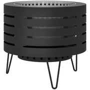 Outsunny - Round Fire Pit with Fire Poker, Portable Wood Burning Firepit with Ash Tray and Hairpin Legs, Outdoor Fireplace, Black