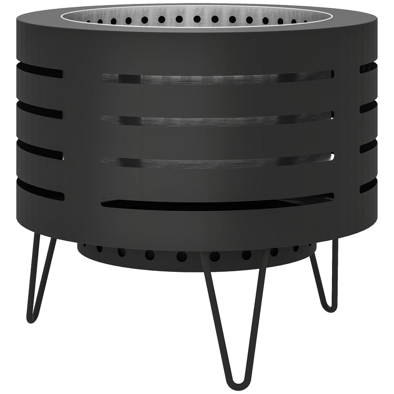 Outsunny - Round Fire Pit with Fire Poker, Portable Wood Burning Firepit with Ash Tray and Hairpin Legs, Outdoor Fireplace, Black