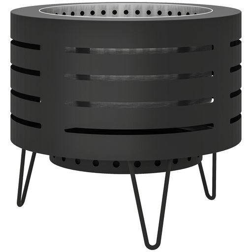 Outsunny - Round Fire Pit with Fire Poker, Portable Wood Burning Firepit with Ash Tray and Hairpin Legs, Outdoor Fireplace, Black