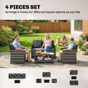 Outsunny - 4-Piece Outdoor Wicker Patio Furniture Conversation Set, Includes Loveseat, Chairs and 2-Tier Table with Cushions, Modern Rattan Sofa Set for Backyard, Dark Grey