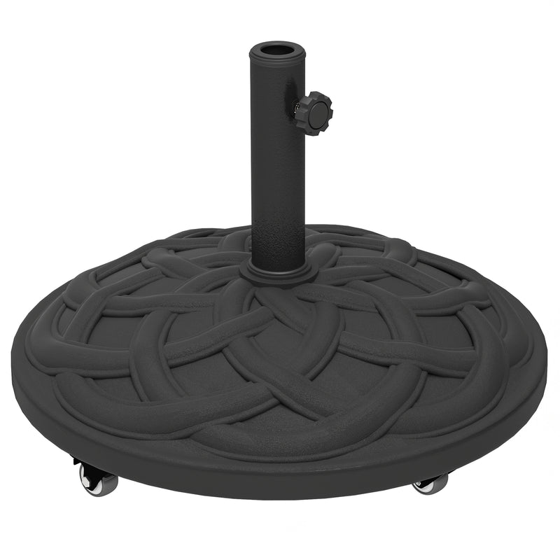 Outsunny - Round Patio Umbrella Base with Wheels, 44 lbs Resin Umbrella Stand Base, 1.3"/1.5"/1.9" Umbrella Poles Black