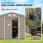 9.1'x6.4'x6.3' Garden Storage Shed w/ Foundation Kit Metal Tool Storage House w/ Double Doors Distressed Light Brown