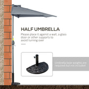 9ft Half Round Patio Umbrella, Outdoor Market Patio Table Umbrella Parasol with Crank Mechanism, 5 Ribs, Grey