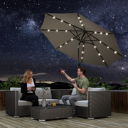 8.8 ft Solar Powered Outdoor Patio Umbrella Round Market Table Umbrella with Adjustable LED Lights Tilt Crank Dark Grey