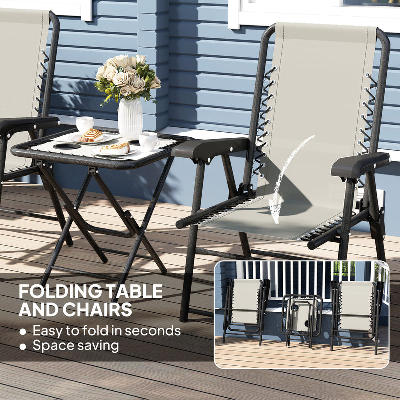Outsunny - 3 Pieces Patio Bistro Set, Outdoor Folding Table and Chairs Set, Metal Patio Furniture Set with Cup Holders