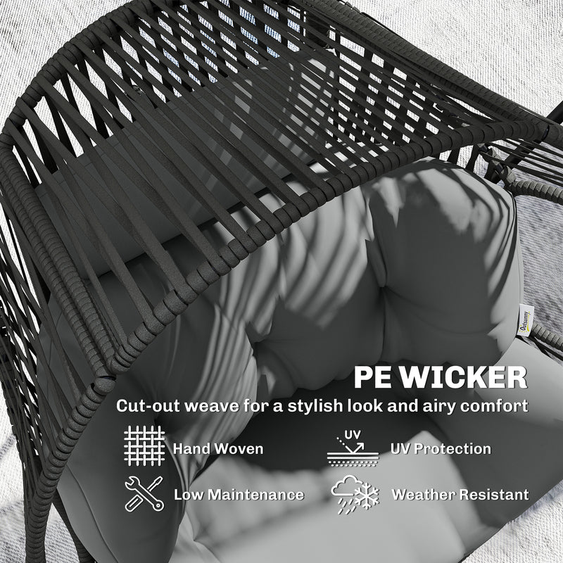 Outsunny - Wicker Egg Chair, Indoor Outdoor Rattan Lounge Chair with Thick Cushion and Headrest, Steel Frame, Adjustable Pads, Grey