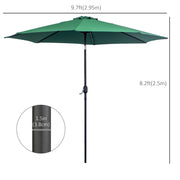 10' x 8' Round Market Umbrella, Patio Umbrella with Crank Handle and Tilt, Outdoor Parasol for Garden, Bench, Lawn, Green