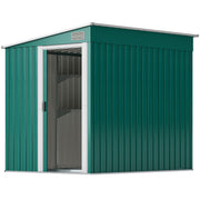 5'x7' Lean-to Galvanized Metal Shed with Foundation, Garden Tool Storage House with Sliding Door and 2 Vents, Green