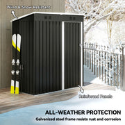 5 x 3 ft Outdoor Storage Shed, Lean-to Metal Garden Shed with Lockable Door and Vents, Dark Grey