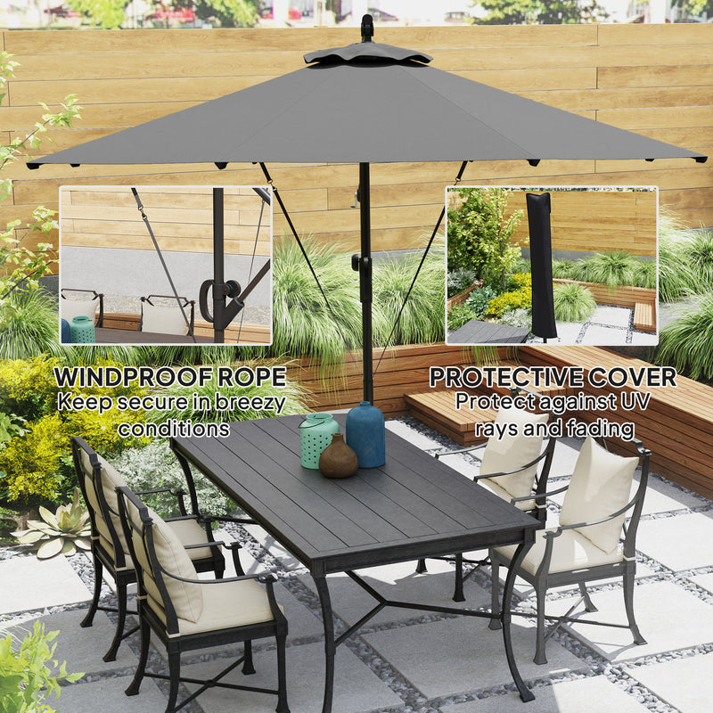 Outsunny - 118.1" Patio Offset Umbrella with Cover and Wind Protection Strap, with Crank Handle and Tilt, UPF50+, Grey — 84D-422V00GY