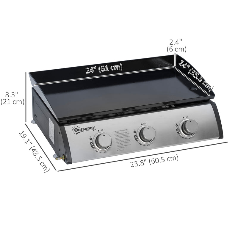 Outsunny - 3 Burner Liquefied Gas Grill, Portable Tabletop BBQ Grill, for Camping, Picnic, Silver