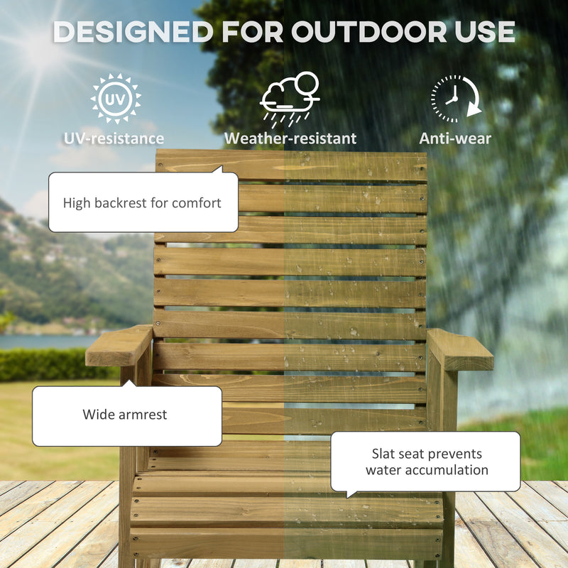 Outsunny - Wooden Outdoor Rocking Chair, Patio Traditional Rocking Chair, Slatted Structure Porch Rocker w/ Armrest for Both Outdoor and Indoor, Light Brown