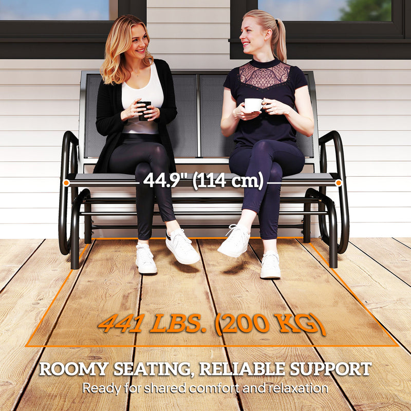 Outsunny - Patio Double Glider Outdoor Steel Sling Fabric Gliding Bench Garden Swing Chair Heavy-Duty Porch Rocker Garden Loveseat Grey