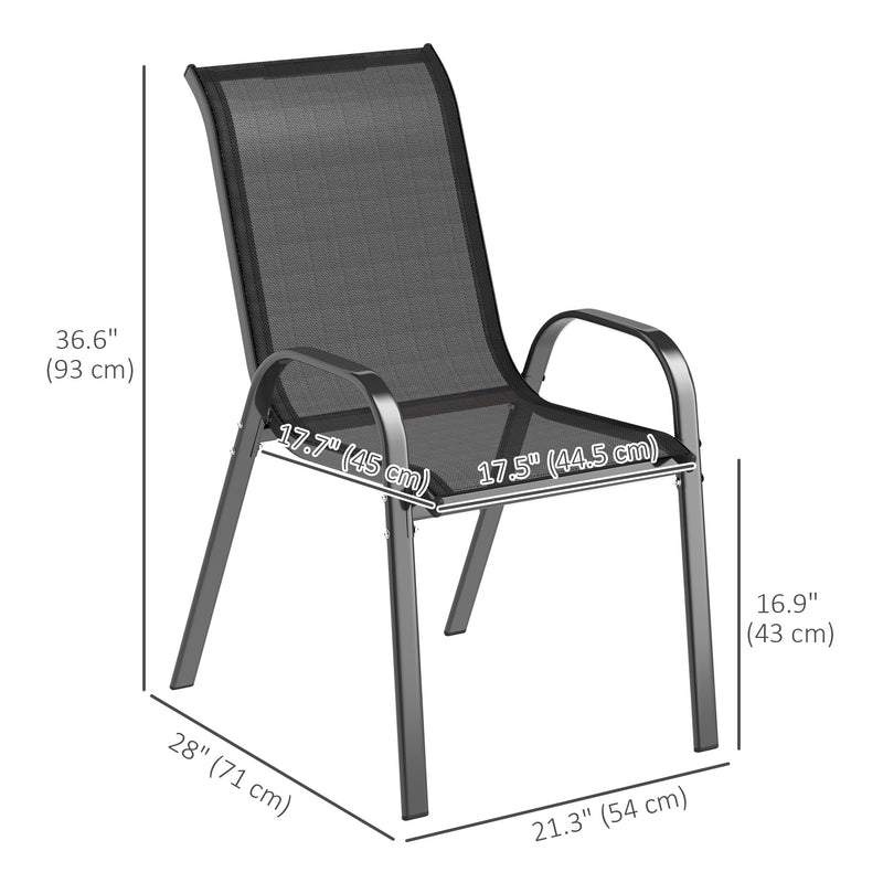 Outsunny - Set of 2 Outdoor Dining Chairs, Stackable Lawn Chairs with High Back, Breathable Mesh Seat for Garden Porch, Black
