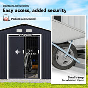 11' x 9' Metal Storage Shed Garden Tool House with Double Sliding Doors, 4 Air Vents for Backyard, Patio, Lawn Dark Grey