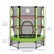 Aosom 55" Kids Trampoline with Enclosure Net for Indoor/Outdoor, Trampoline for Boys and Girls Age 3-6 Years, Green