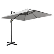 Outsunny - 9ft Cantilever Patio Umbrella, Square Overhanging Umbrella with Cross Base, Crank Handle, Tilt Light Grey