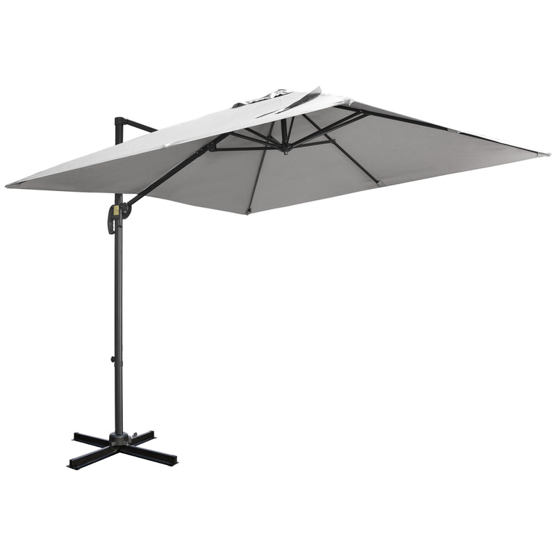 Outsunny - 9ft Cantilever Patio Umbrella, Square Overhanging Umbrella with Cross Base, Crank Handle, Tilt Light Grey