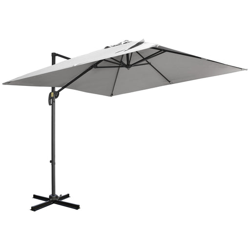 Outsunny - 9ft Cantilever Patio Umbrella, Square Overhanging Umbrella with Cross Base, Crank Handle, Tilt Light Grey