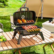 Outsunny - Charcoal BBQ Grill, Foldable Barbecue Grill with Warming Rack, Adjustable Vent, Thermometer, Handles, Black
