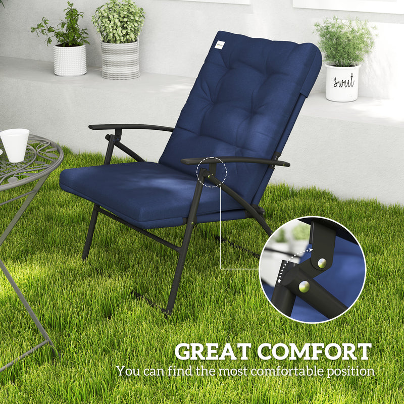 Outsunny - Set of 2 Outdoor Folding Chairs with Adjustable Backrest, Padded Camping Chairs for Outdoor Events, Blue