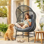 Outsunny - Wicker Egg Chair, 330 lbs Outdoor Rattan Lounge Chair with Thick Cushion, Headrest, Steel Frame, Dark Grey