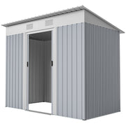 7' x 3.6' Outdoor Storage Shed, Metal Garden Shed with Lockable Sliding Doors and Vents, Grey
