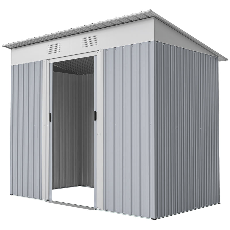 7' x 3.6' Outdoor Storage Shed, Metal Garden Shed with Lockable Sliding Doors and Vents, Grey