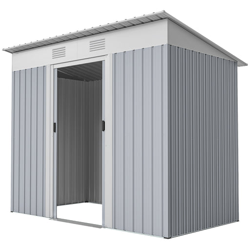 7' x 3.6' Outdoor Storage Shed, Metal Garden Shed with Lockable Sliding Doors and Vents, Grey