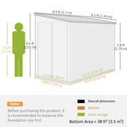 4.6' x 9' Steel Outdoor Storage Shed, Lean to Shed, Metal Tool House with Foundation Kit, Lockable Doors, Gloves and 2 Air Vents for Backyard, Patio, Lawn, Brown