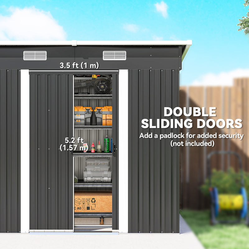 7'x 4' Metal Patio Storage Shed Garden Lockable Shed Tool Utility Storage Unit, Black