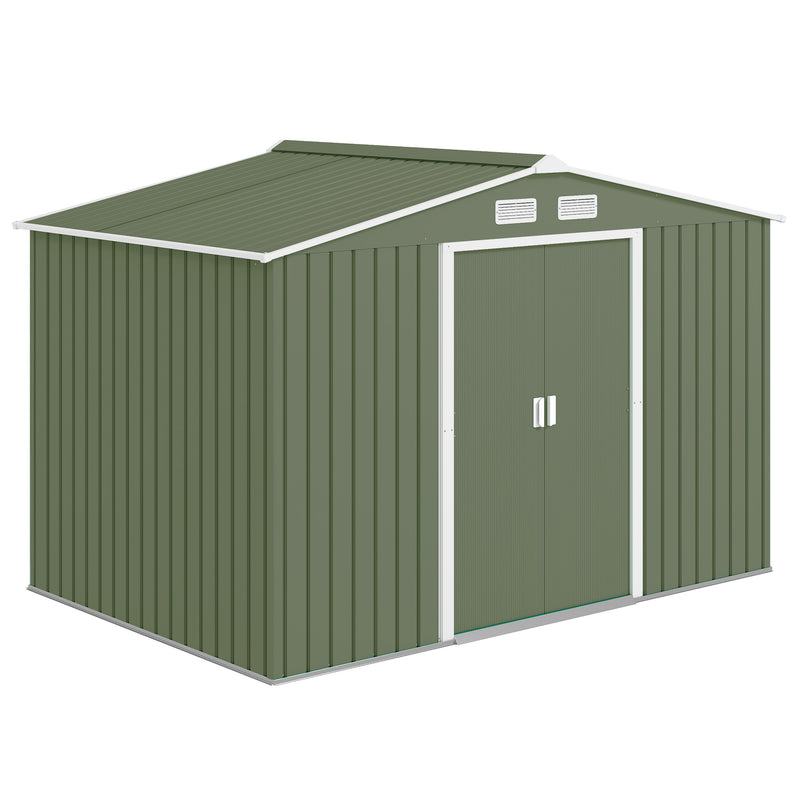 9.1'x6.4'x6.3' Garden Storage Shed w/ Foundation Kit Metal Tool Storage House w/ Double Doors Light Green