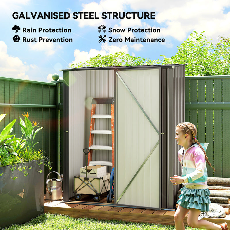 5' x 3' Outdoor Storage Shed, Steel Garden Shed with Single Lockable Door, Tool Storage Shed for Backyard, Grey