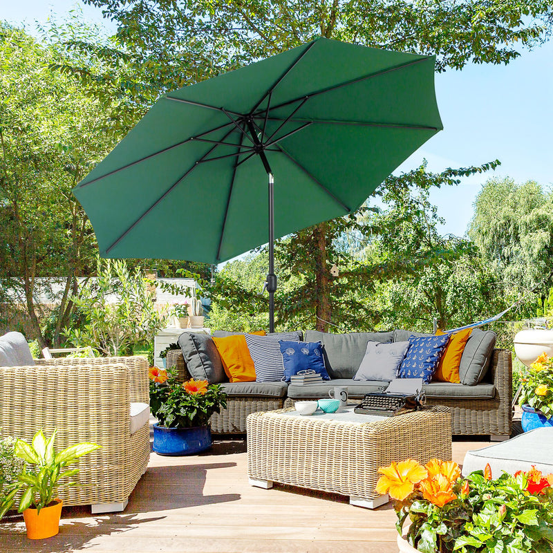 10' x 8' Round Market Umbrella, Patio Umbrella with Crank Handle and Tilt, Outdoor Parasol for Garden, Bench, Lawn, Green