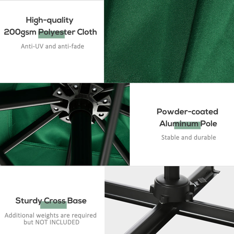 Outsunny - 8' x 8' Square Cantilever Umbrella with 360° Rotation, Aluminum Outdoor Cantilever Market Parasol with Crank & Tilt, Garden Sun Canopy Shelter with Cross Base, Green — 84D-051V00GN