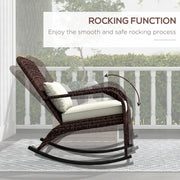Outsunny - Adirondack Chair, Outdoor Wicker Rocking Chair with High Back, Seat Cushion and Pillow for Porch, Balcony, Cream/Brown