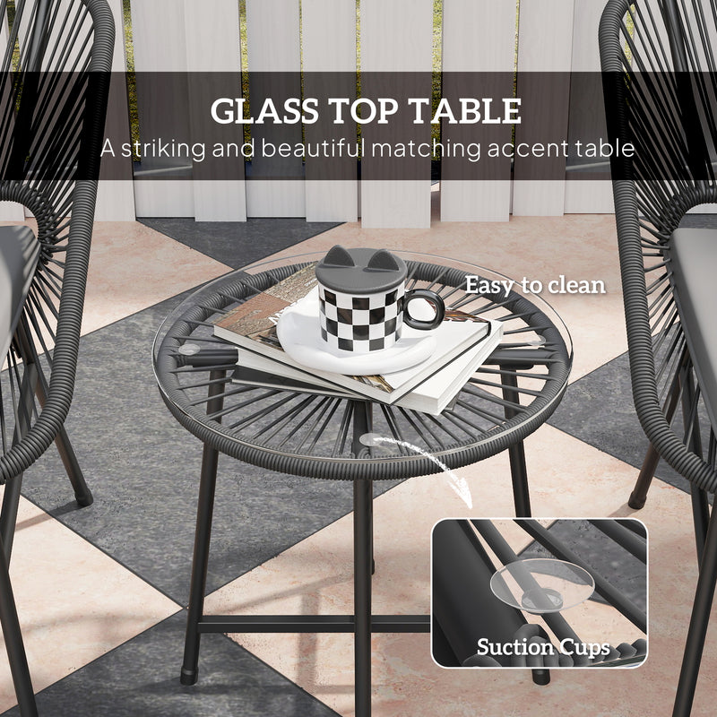 Outsunny - 3 Piece Bistro Set, Wicker Outdoor Patio Furniture Set with Glass Top Table, Cushions for Balcony, Porch, Black